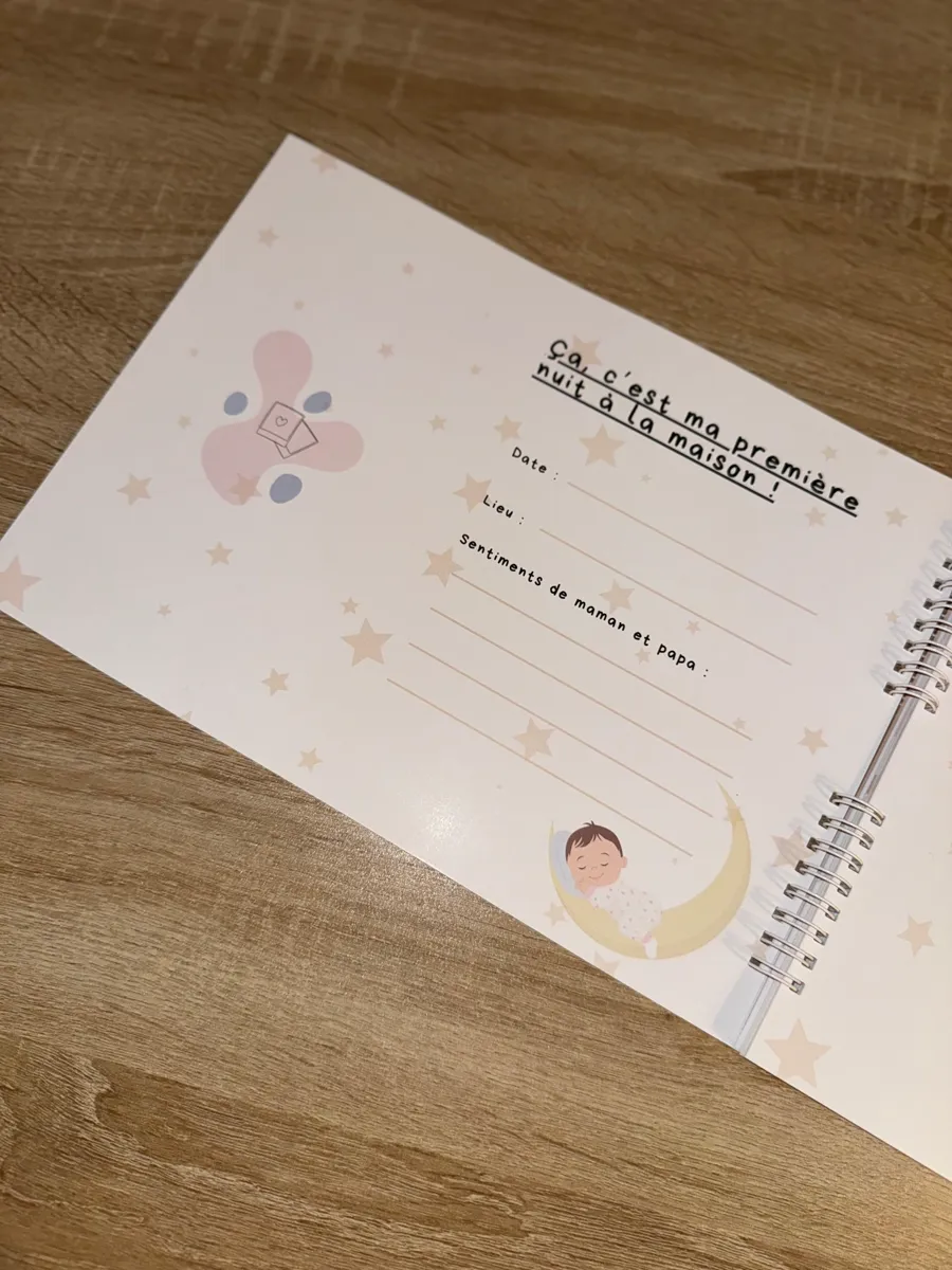 Page Ça c'est ma première nuit à la maison — avec date, lieu et sentiments des parents